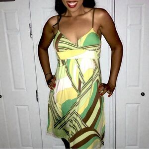 FOREVER 21 Women’s 2000s Y2K Retro Green & Yellow Swirl Spaghetti Strap Dress M